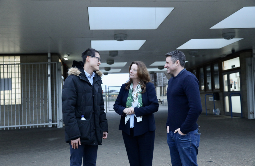 Johnny visiting Oakgrove school with Education Secretary and MP North Gillian Keegan and Ben Everitt