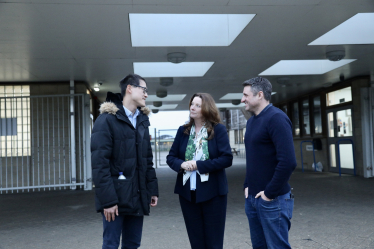 Johnny visiting Oakgrove school with Education Secretary and MP North Gillian Keegan and Ben Everitt